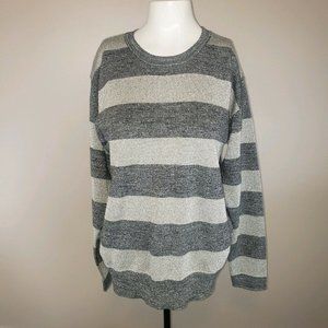 Derek Lam 10 Crosby Silver Striped Metallic Crew Neck Fancy Sweater size Medium